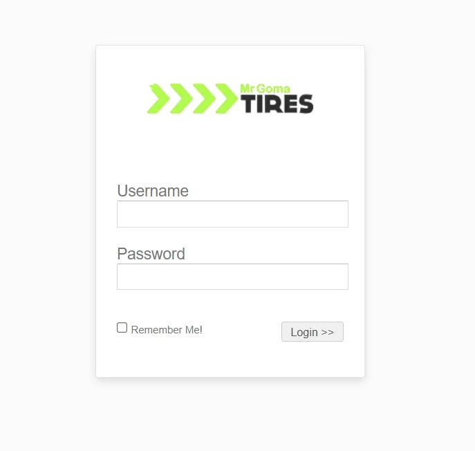 Inicio de sesión de la intranet de Mr Goma Tires.